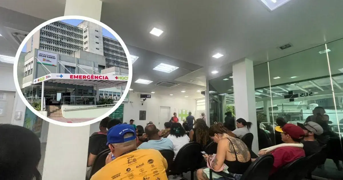 Pacientes aguardam em fila na sala de espera da emergência do Hospital Celso Ramos, em Florianópolis.