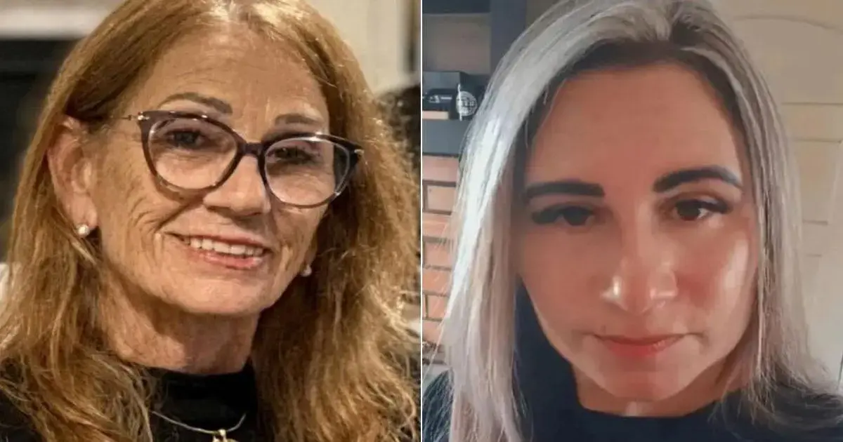 Duas mulheres em retratos separados, uma com cabelos longos e castanhos, a outra com cabelos longos e grisalhos.