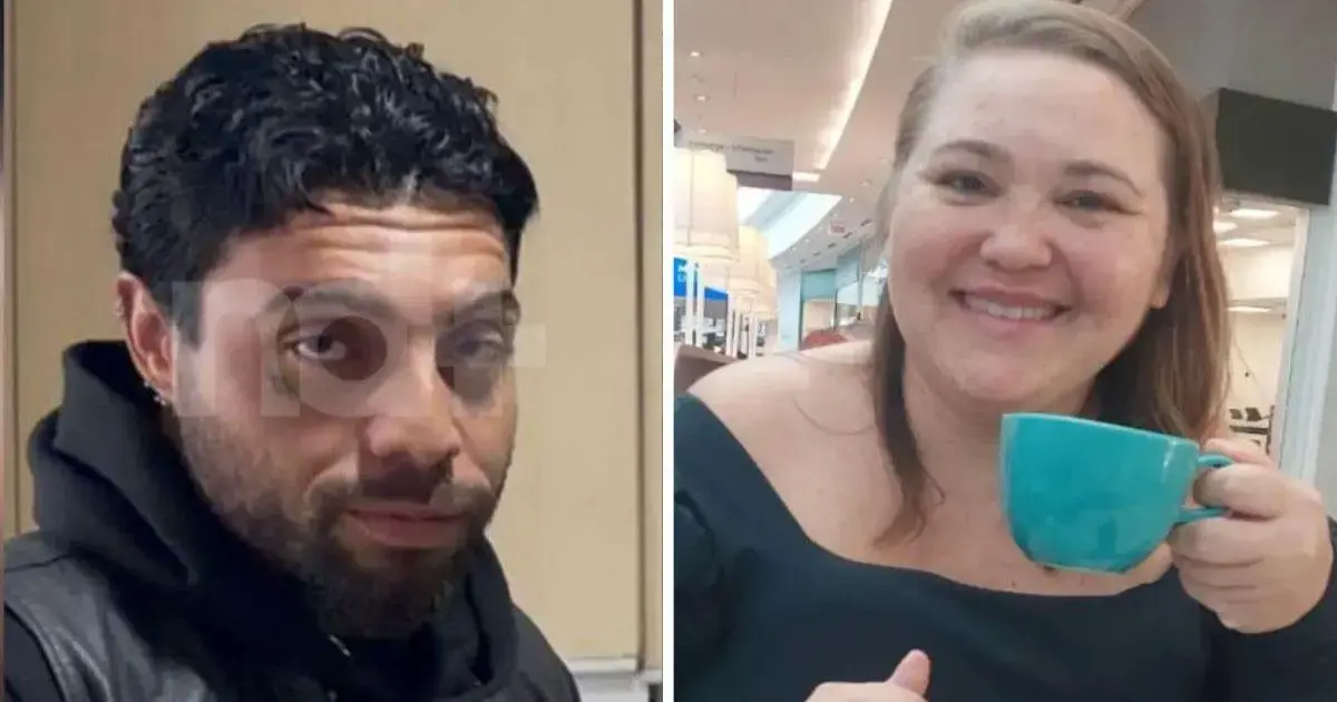 Dois retratos lado a lado: um homem com cabelo curto e tatuagem facial e uma mulher sorridente segurando uma xícara azul.